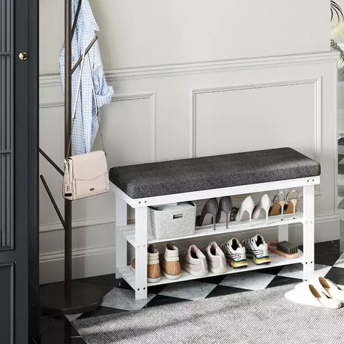 Banc à chaussures 2 niveaux en bambou, organiseur de chaussures stable pour entrée, salon, supporte jusqu'à 136 kg, 29 x 90 x 49 cm