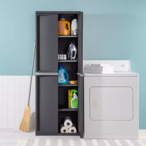 Meuble de rangement à 4 étagères réglables, lot de 2, gris, 100 % plastique recyclé, capacité de 45 kg