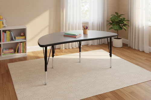 Table d'activité collaborative demi-cercle onde de 47,5'', réglable en hauteur, plateau en stratifié thermique