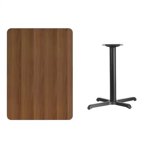 Table de bistrot rectangulaire en stratifié 30x42 avec piètement en X, plateau réversible noir/acajou