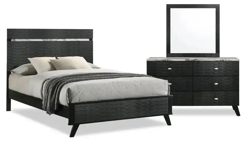 Atlas 5pc Bedroom Set with Bed, Dresser & Mirror, Mid-Century Modern
