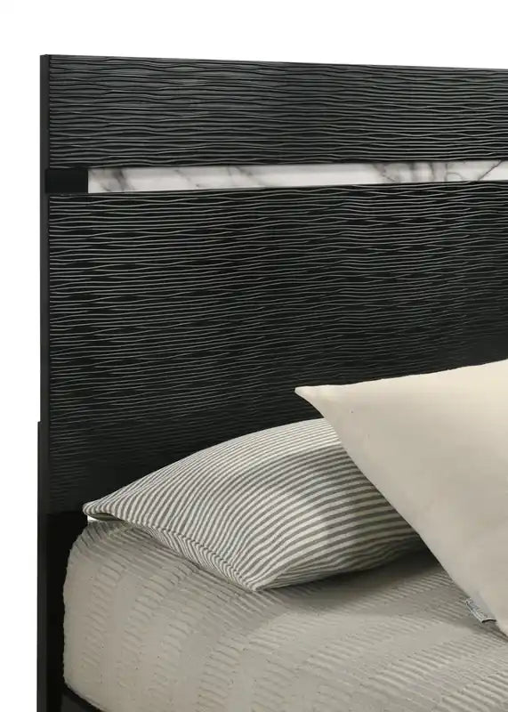 Chambre à coucher avec lit, commode et miroir, moderne du milieu du siècle