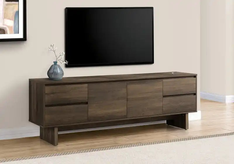 Meuble TV moderne 71" avec rangement et gestion des câbles pour téléviseurs jusqu'à 80"