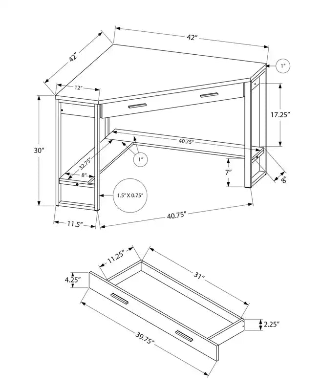 Bureau d'angle 42" avec tiroir
