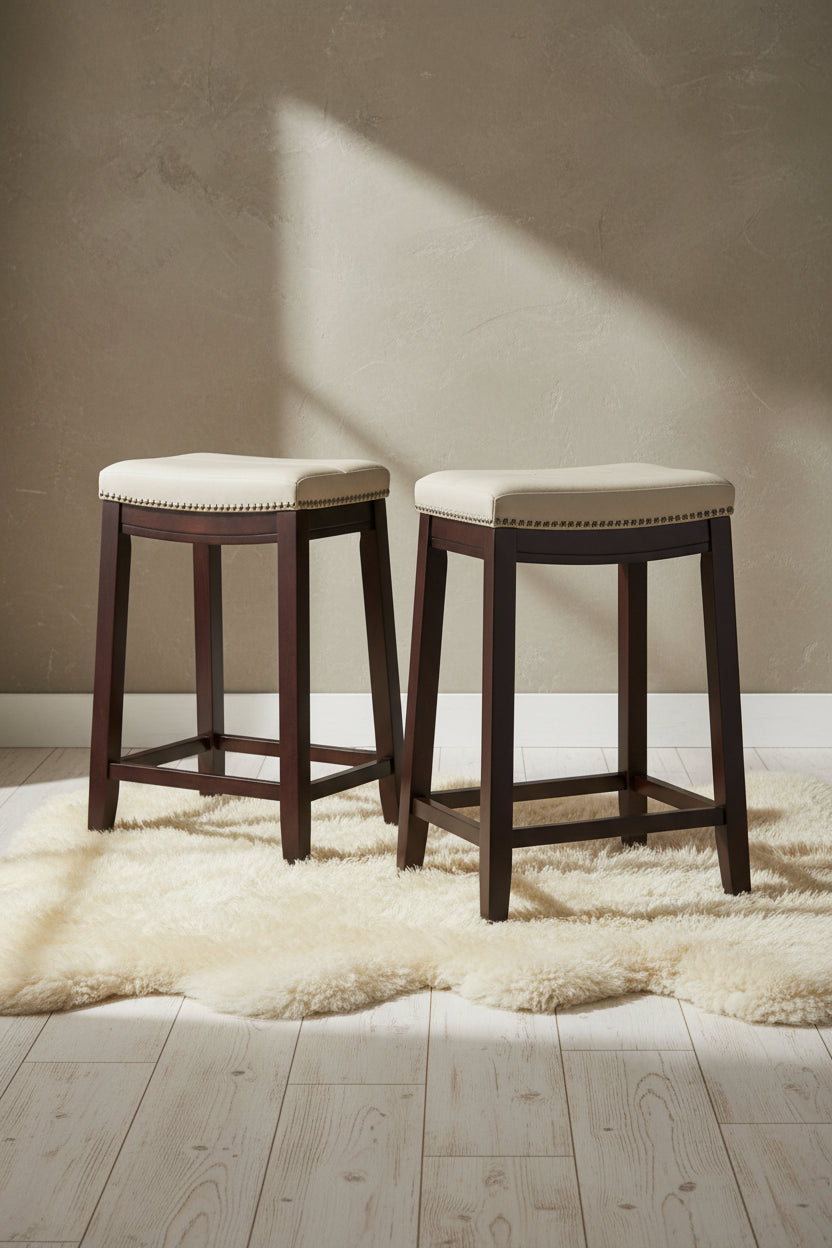 Claridge Beige Faux Leather Backless Counter-Height Stool
