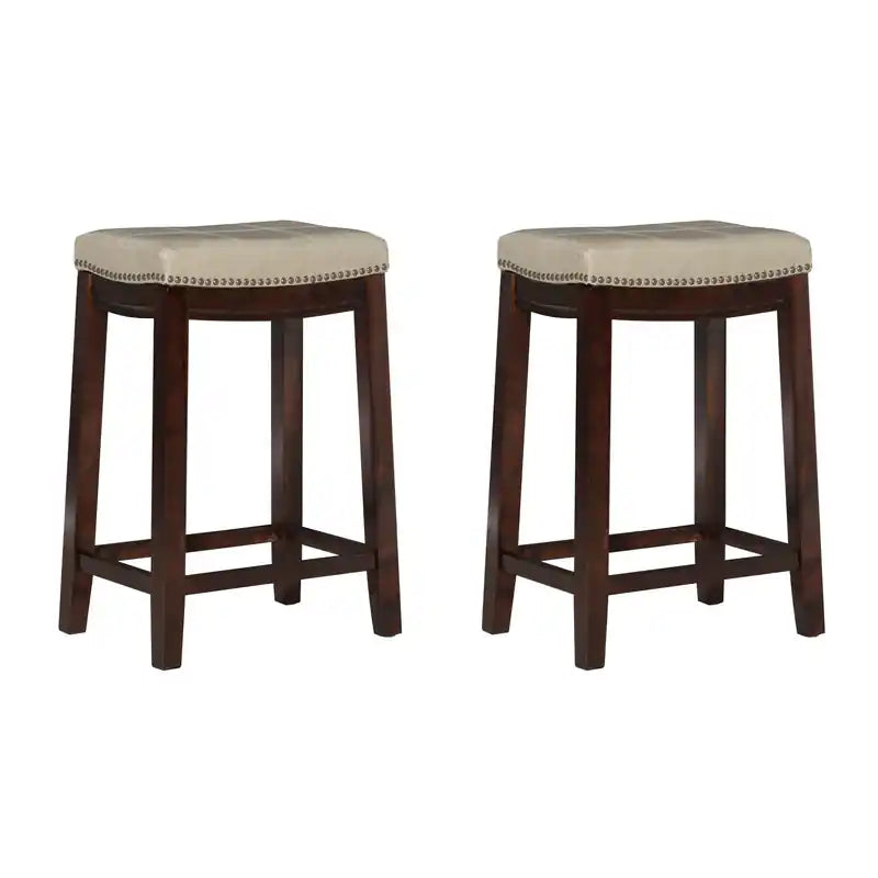 Tabouret de comptoir sans dossier en similicuir beige Claridge