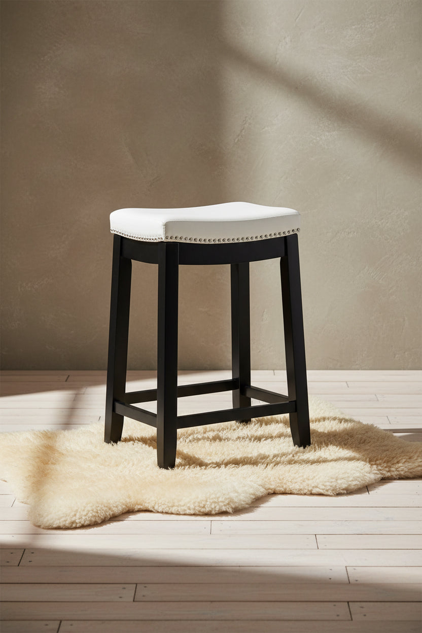 Claridge Faux Leather Backless Counter-Height Stool - Black and White