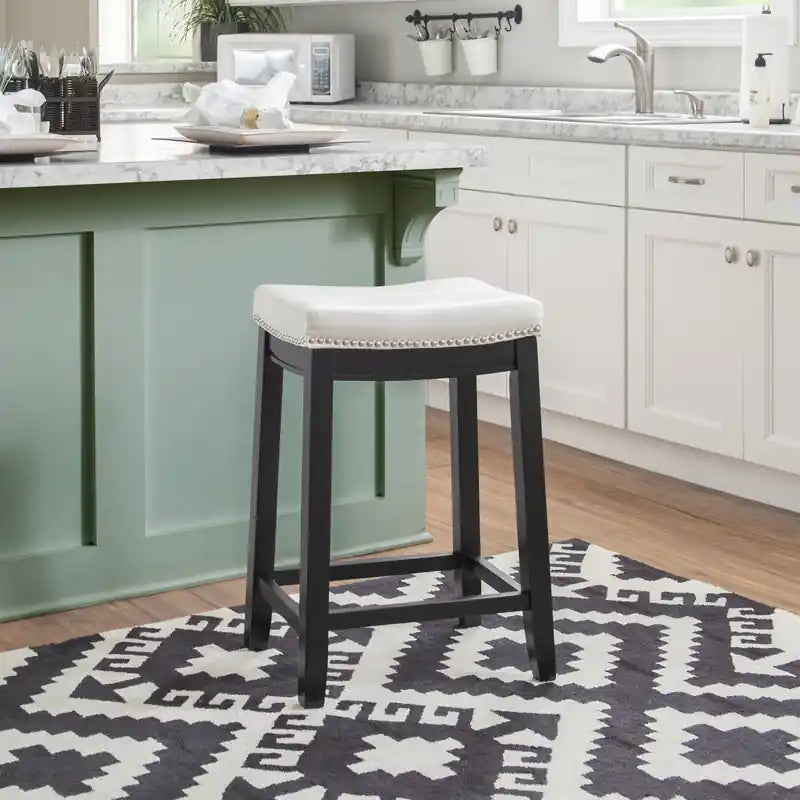 Tabouret de comptoir sans dossier en similicuir Claridge – Noir et blanc