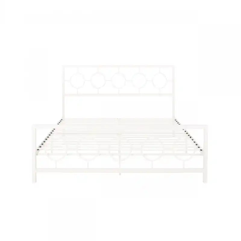 Robert Metal Construction Bed Frame With Circular Design Headboard And Footboard,king Size,white King Bed