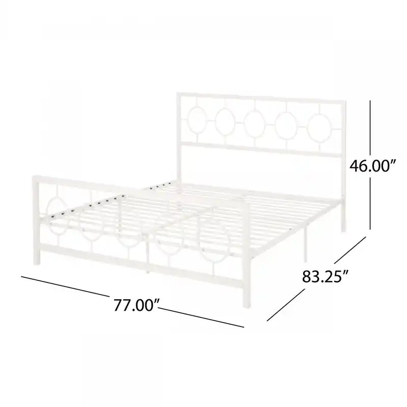 Cadre de lit en métal avec tête et pied de lit au design circulaire, taille king, lit king blanc