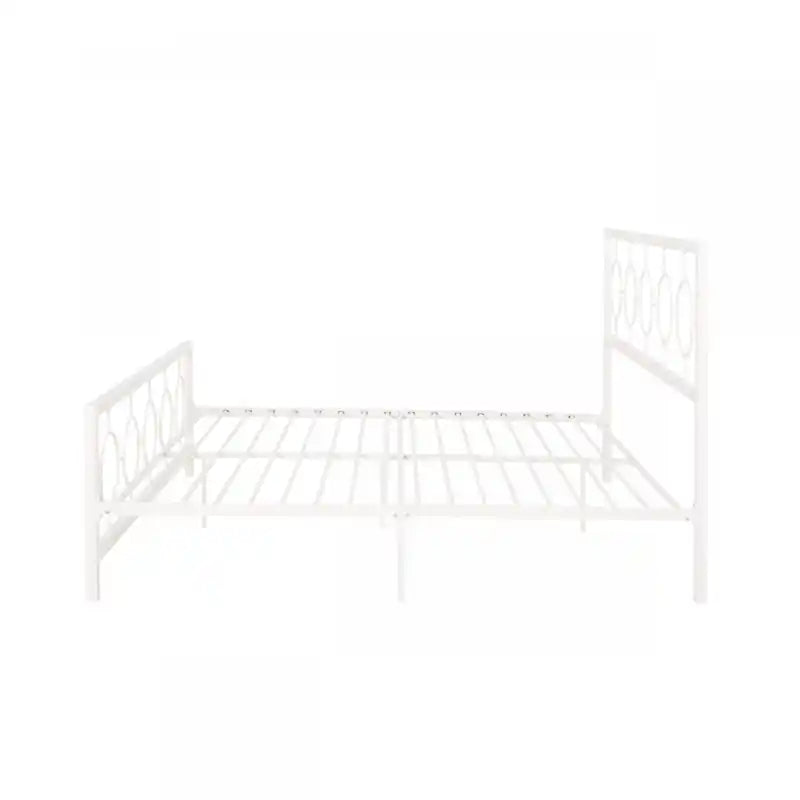 Cadre de lit en métal avec tête et pied de lit au design circulaire, taille king, lit king blanc