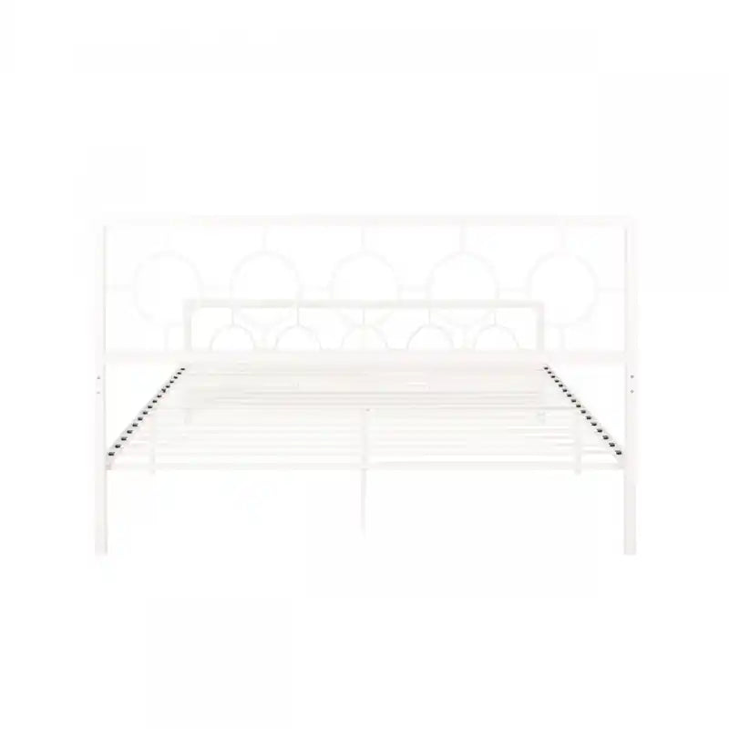 Cadre de lit en métal avec tête et pied de lit au design circulaire, taille king, lit king blanc