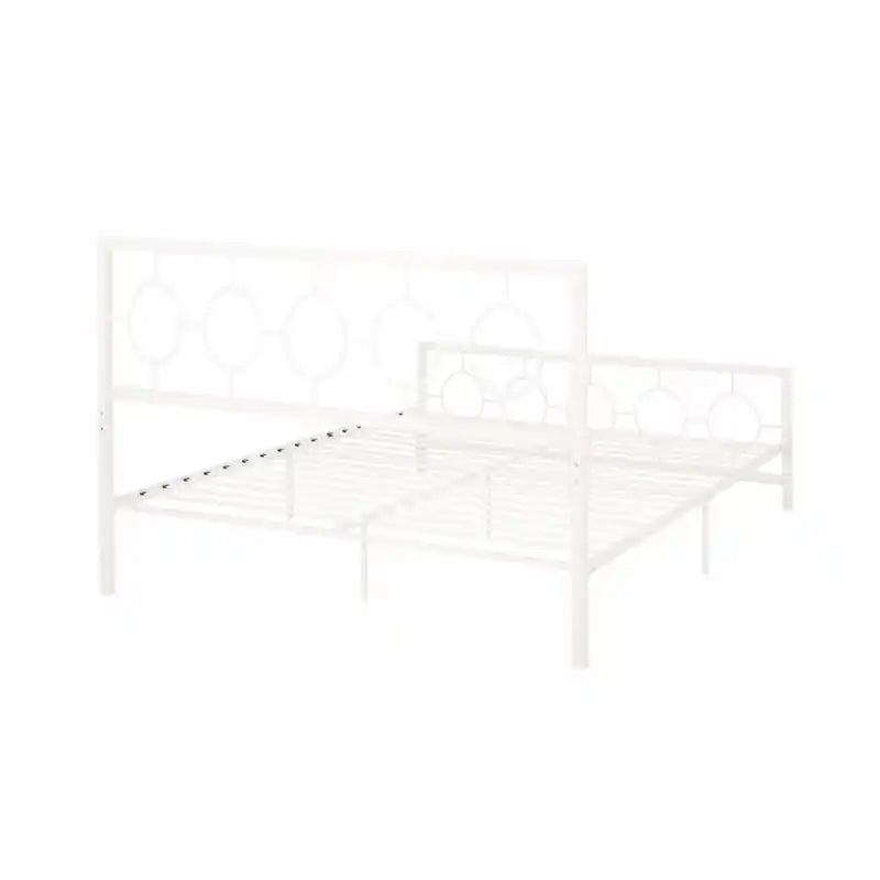 Cadre de lit en métal avec tête et pied de lit au design circulaire, taille king, lit king blanc