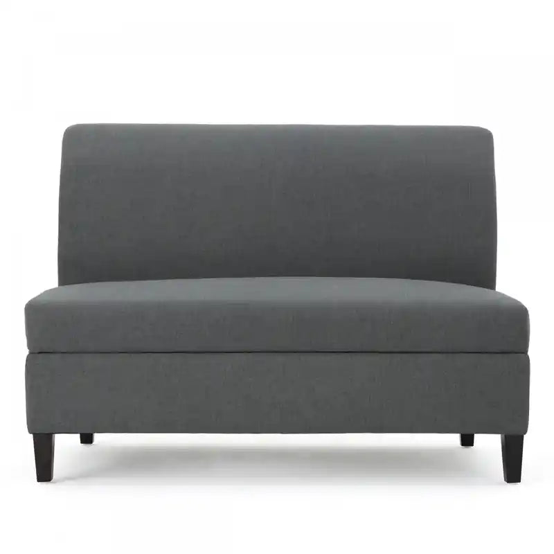 Haley Fabric Armless Loveseat With Hidden Storage And Wood Legs