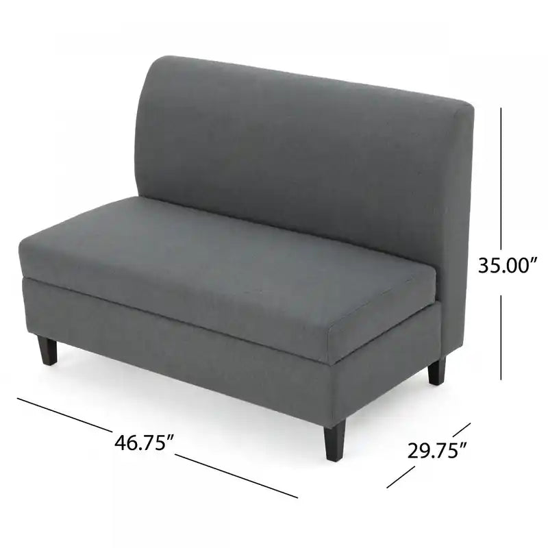 Causeuse en tissu sans accoudoirs avec rangement caché et pieds en bois