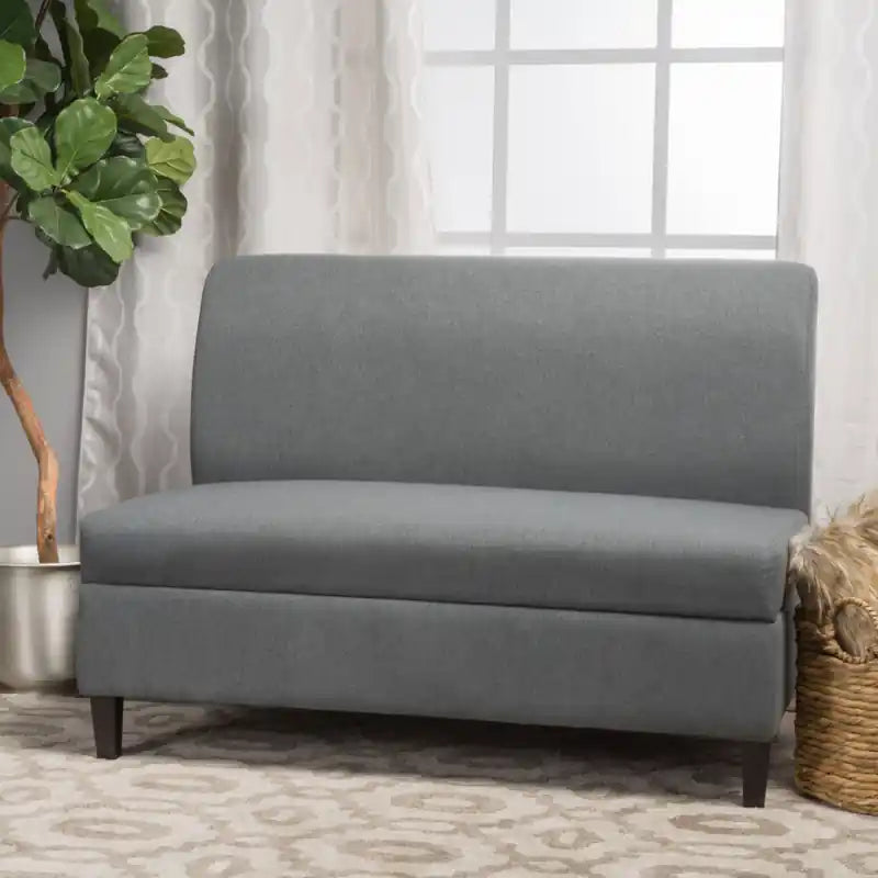 Causeuse en tissu sans accoudoirs avec rangement caché et pieds en bois