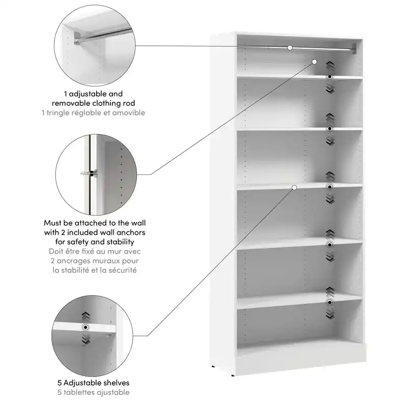 Système de rangement avec étagères pour placard simple/dressing