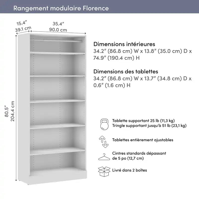 Système de rangement avec étagères pour placard simple/dressing