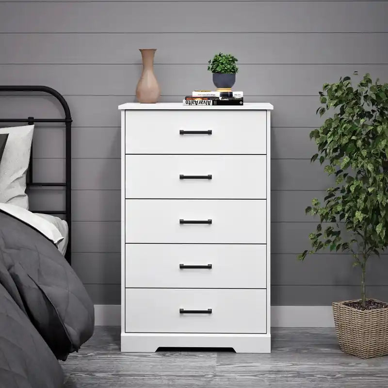 Commode haute à 5 tiroirs – Commode de chambre à coucher de style ferme moderne, 3 couleurs