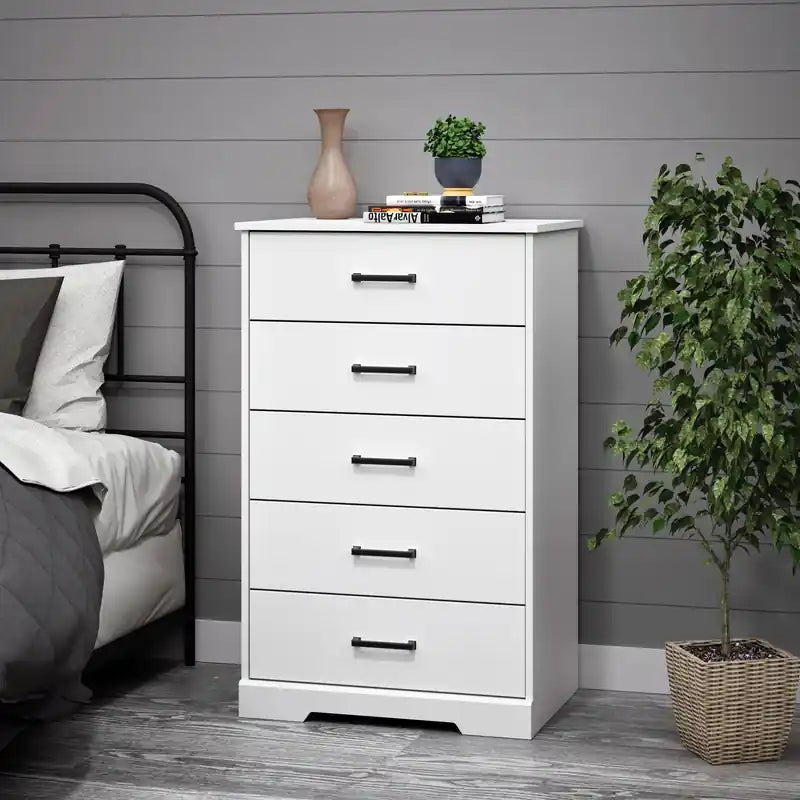 Commode haute à 5 tiroirs – Commode de chambre à coucher de style ferme moderne, 3 couleurs
