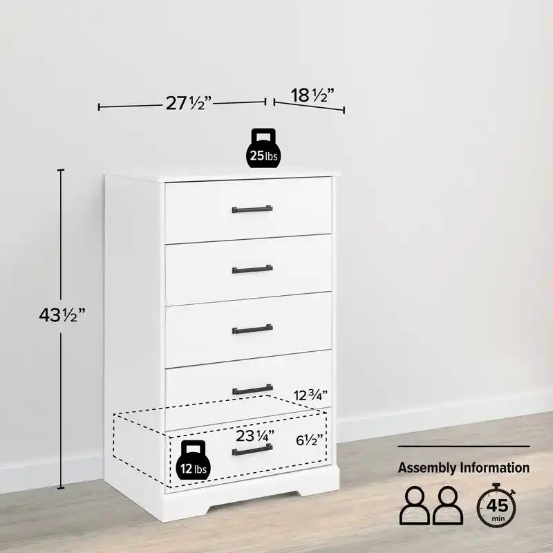 Commode haute à 5 tiroirs – Commode de chambre à coucher de style ferme moderne, 3 couleurs