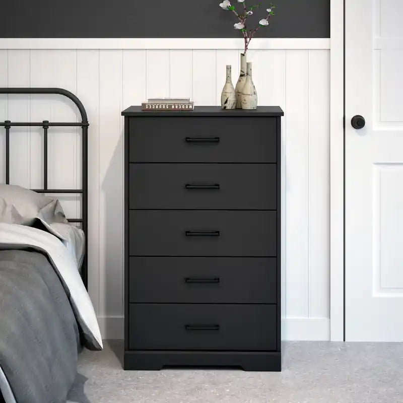 Commode haute à 5 tiroirs – Commode de chambre à coucher de style ferme moderne, 3 couleurs