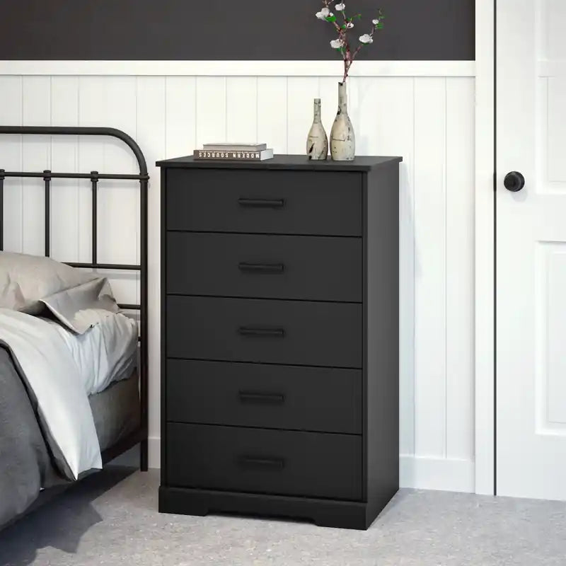 Commode haute à 5 tiroirs – Commode de chambre à coucher de style ferme moderne, 3 couleurs