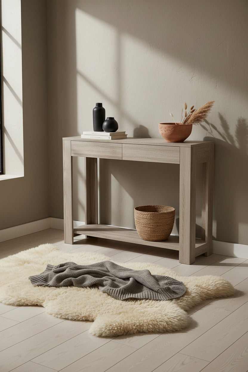 40 Console Table With 2 Drawers And Shelf - Dark Taupe