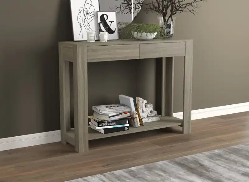 Console de 40 po avec 2 tiroirs et une tablette – Taupe foncé