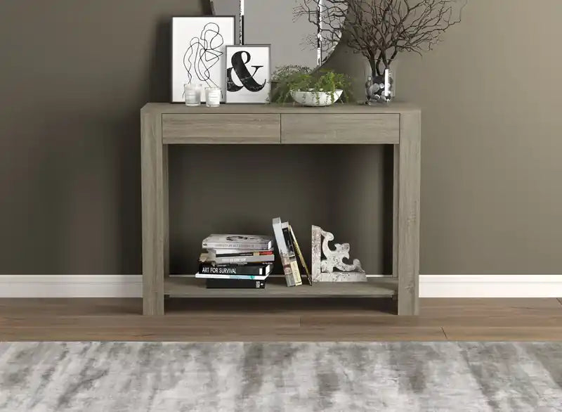 Console de 40 po avec 2 tiroirs et une tablette – Taupe foncé