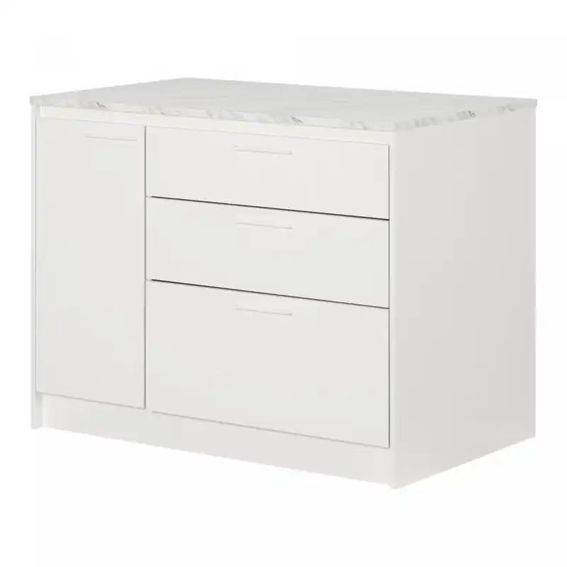 Myro Kitchen Island With Door And Drawers - Faux White Marble And White