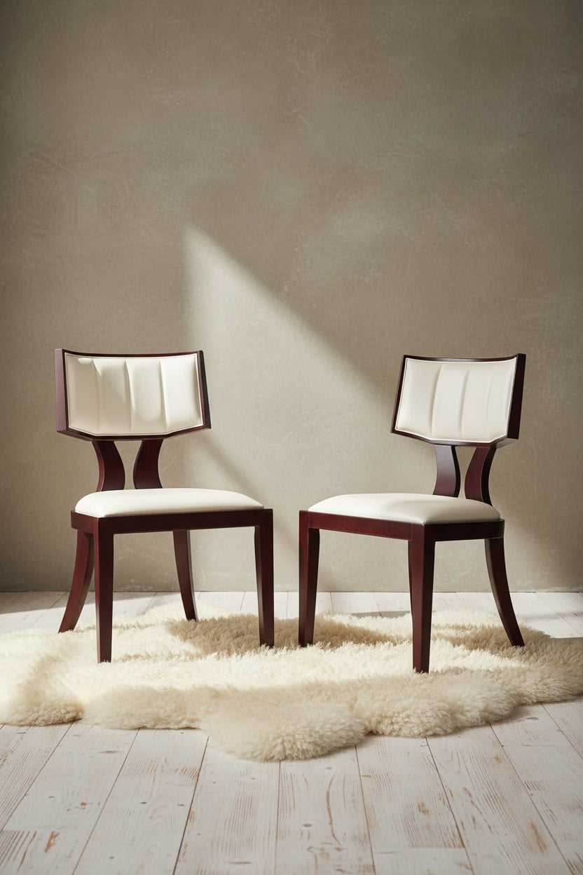 Manhattan Comfort Set of 2 Pulitzer Faux Leather Dining Chairs - Pearl White & Walnut