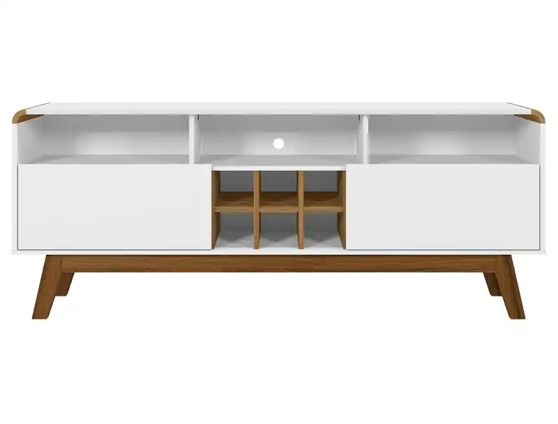 Manhattan Comfort Camberly 62.99 TV Stand with 5 Shelves & Wine Storage - White & Cinnamon