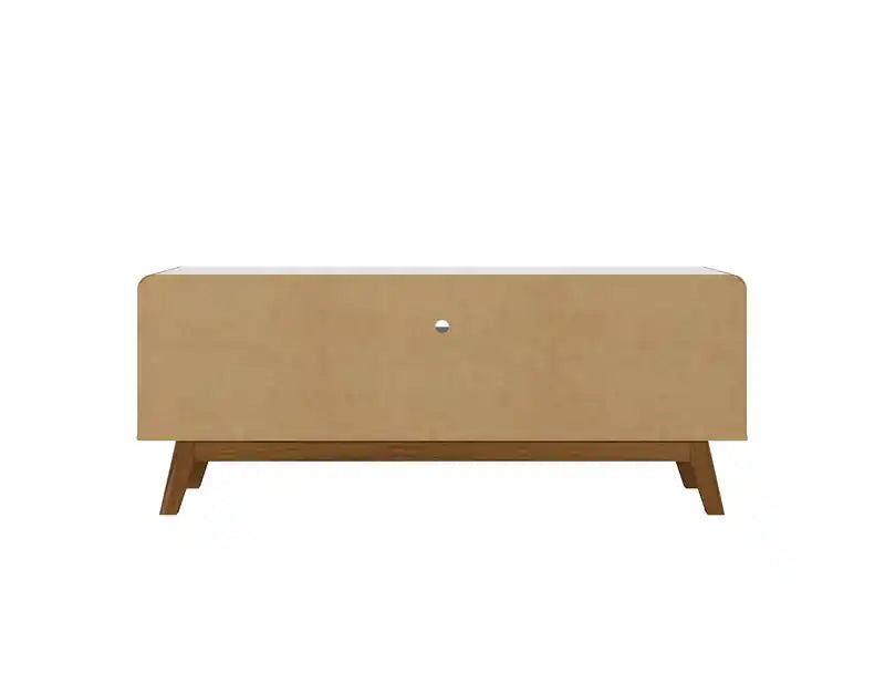 Meuble TV 62,99 po avec 5 tablettes et rangement pour le vin – blanc et cannelle