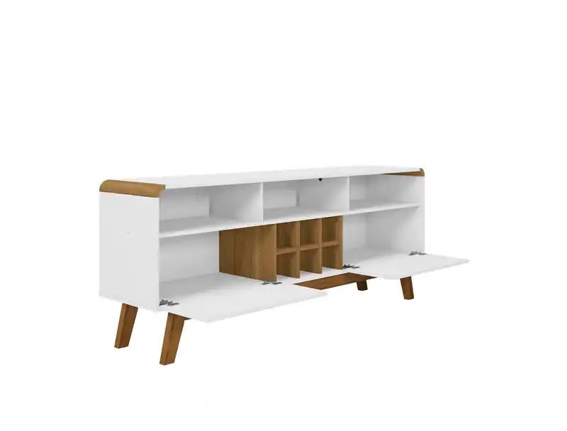 Meuble TV 62,99 po avec 5 tablettes et rangement pour le vin – blanc et cannelle