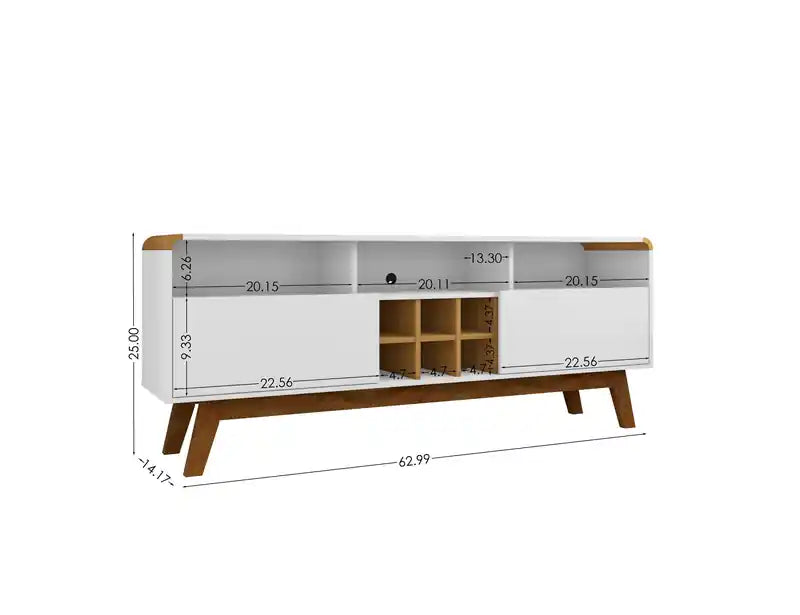Meuble TV 62,99 po avec 5 tablettes et rangement pour le vin – blanc et cannelle