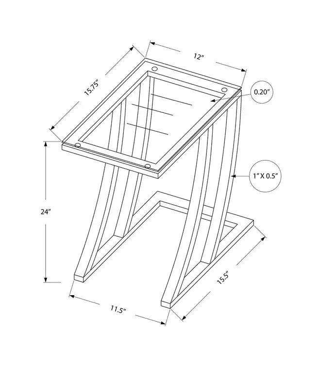 Table d'appoint en métal argenté avec verre trempé