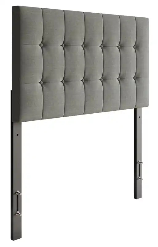 Tête de lit capitonnée Ellis en tissu gris, capitonnage boutonné - Taille simple