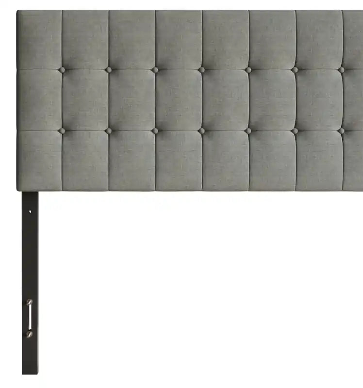 Tête de lit capitonnée Ellis en tissu gris, capitonnage boutonné - Taille simple