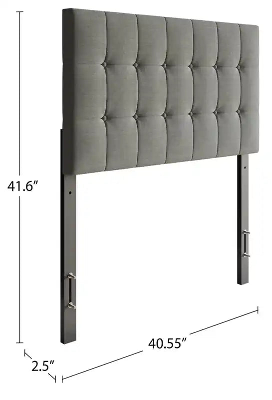 Tête de lit capitonnée Ellis en tissu gris, capitonnage boutonné - Taille simple