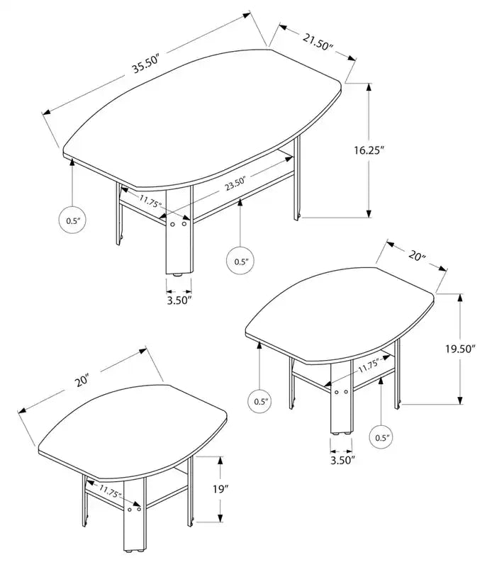 35.5 Ensemble moderne de 3 tables basses + 2 tables d'appoint avec étagère