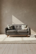 Kort & Co. Freeman 63 Linen-Look Fabric Loveseat with Wood Legs and Tufted Back Cushions - Charcoal Grey