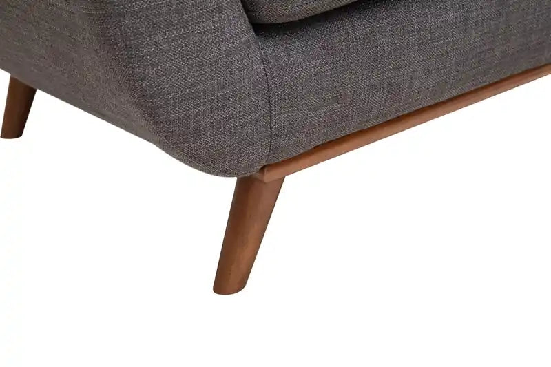 Causeuse en tissu d'aspect lin de 63 po avec pieds en bois et coussins de dossier capitonnés - Gris anthracite