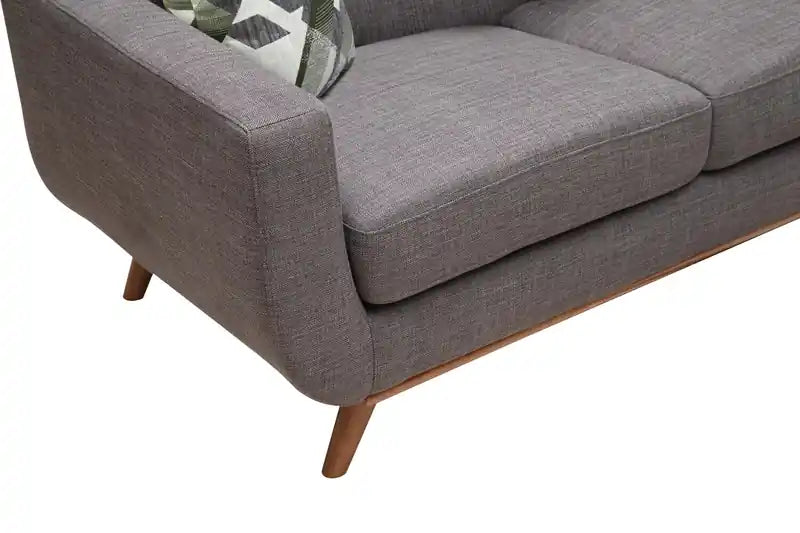 Causeuse en tissu d'aspect lin de 63 po avec pieds en bois et coussins de dossier capitonnés - Gris anthracite