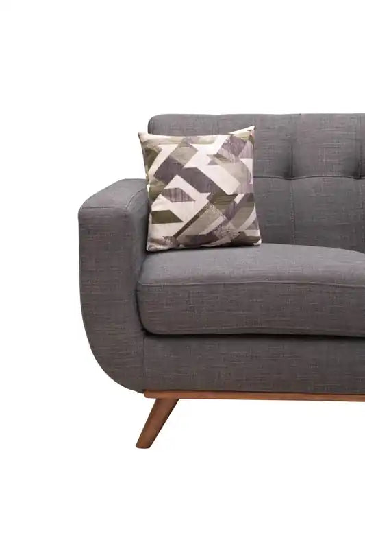 Causeuse en tissu d'aspect lin de 63 po avec pieds en bois et coussins de dossier capitonnés - Gris anthracite