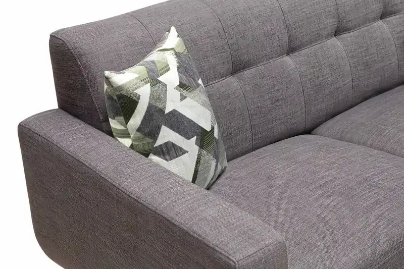 Causeuse en tissu d'aspect lin de 63 po avec pieds en bois et coussins de dossier capitonnés - Gris anthracite