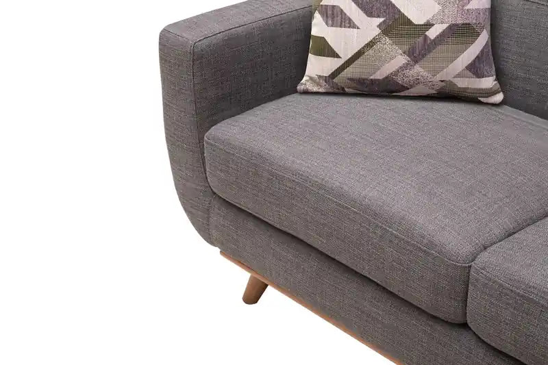 Causeuse en tissu d'aspect lin de 63 po avec pieds en bois et coussins de dossier capitonnés - Gris anthracite
