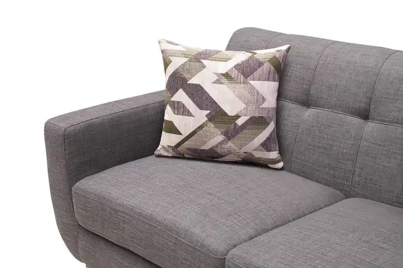 Causeuse en tissu d'aspect lin de 63 po avec pieds en bois et coussins de dossier capitonnés - Gris anthracite
