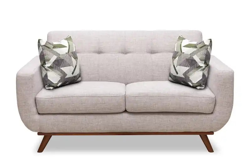 Causeuse en tissu d'aspect lin de 63 po avec pieds en bois et coussins de dossier capitonnés - Gris anthracite