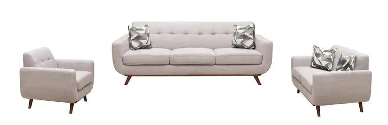 Causeuse en tissu d'aspect lin de 63 po avec pieds en bois et coussins de dossier capitonnés - Gris anthracite